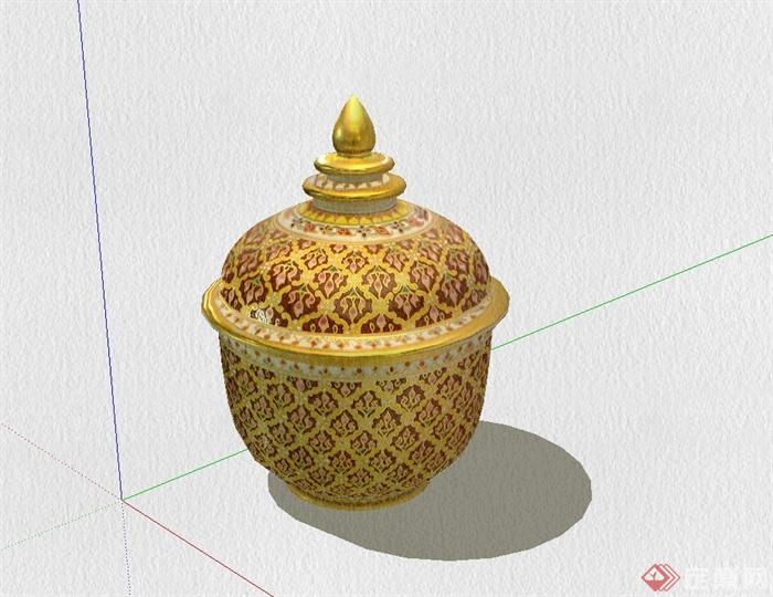 某详细完整的陶罐装饰品设计su模型(1)