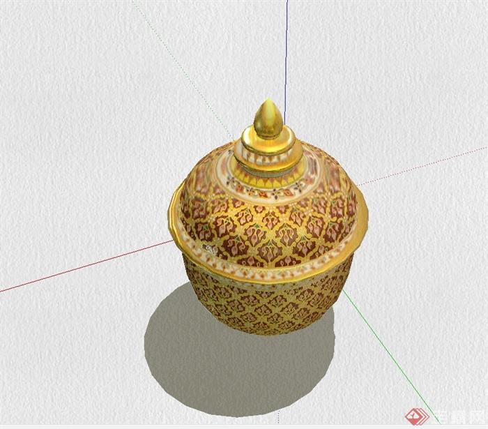 某详细完整的陶罐装饰品设计su模型(2)