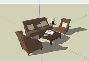 简欧风格详细室内沙发组合设计SU(草图大师)模型