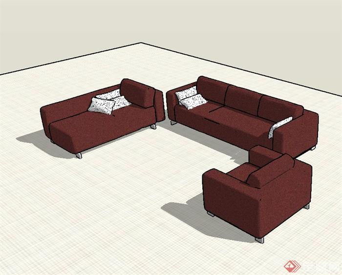 现代客厅详细的室内客厅沙发设计su模型(1)