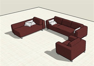 现代客厅详细的室内客厅沙发设计SU(草图大师)模型