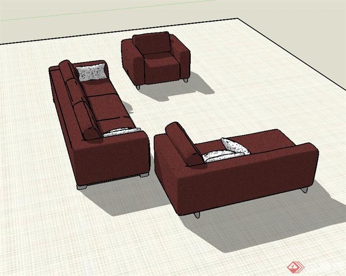 现代客厅详细的室内客厅沙发设计su模型(3)