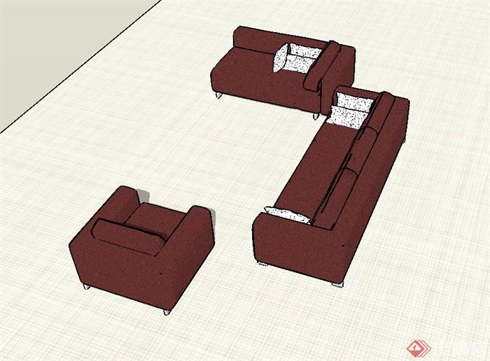 现代客厅详细的室内客厅沙发设计su模型(2)