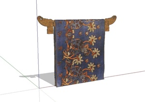 古典中式毛巾及毛巾架配饰设计SU(草图大师)模型
