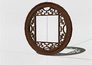 现代中式风格圆形方孔花窗设计SU(草图大师)模型
