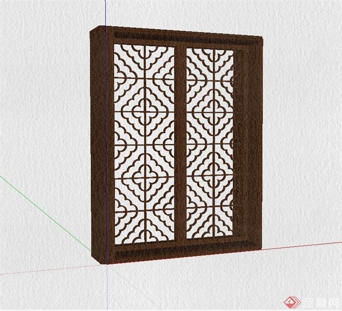 现代中式风格详细镂空窗户设计su模型(1)
