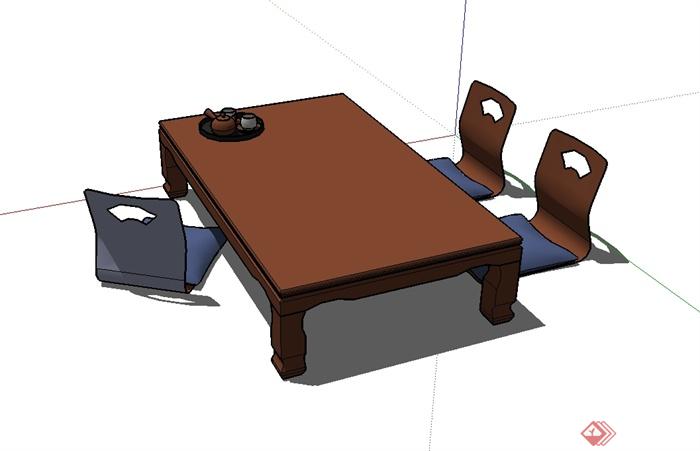 日式风格茶桌凳设计su模型(2)