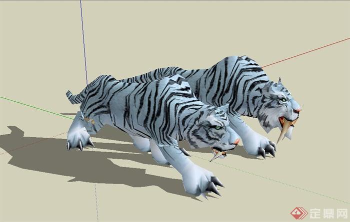 科幻两只详细的剑齿虎设计su模型(1)