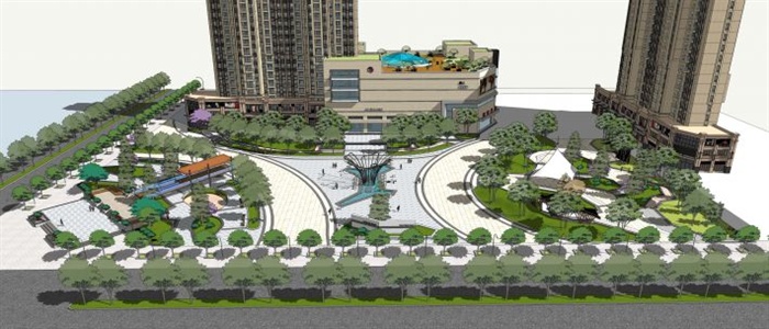 一个现代城市商住广场建筑与景观方案ＳＵ模型(4)