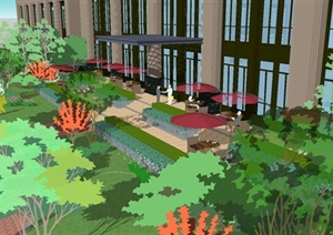 商业广场后庭院景观设计ＳＵ模型含建筑