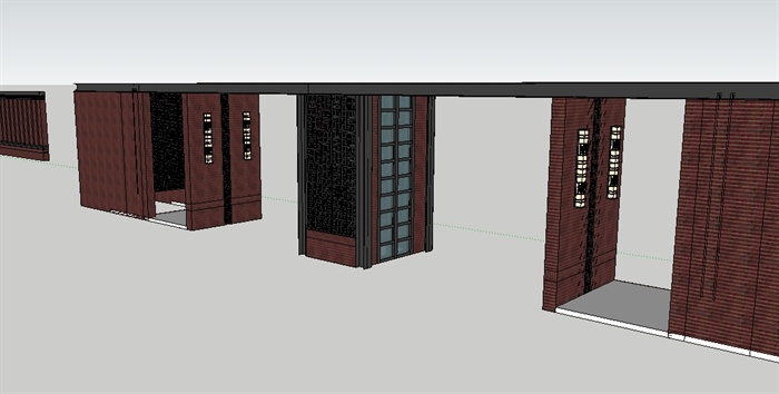四个中式大门加廊架SU设计模型(2)