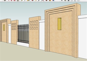 两个小区现代围墙方案SU(草图大师)设计模型
