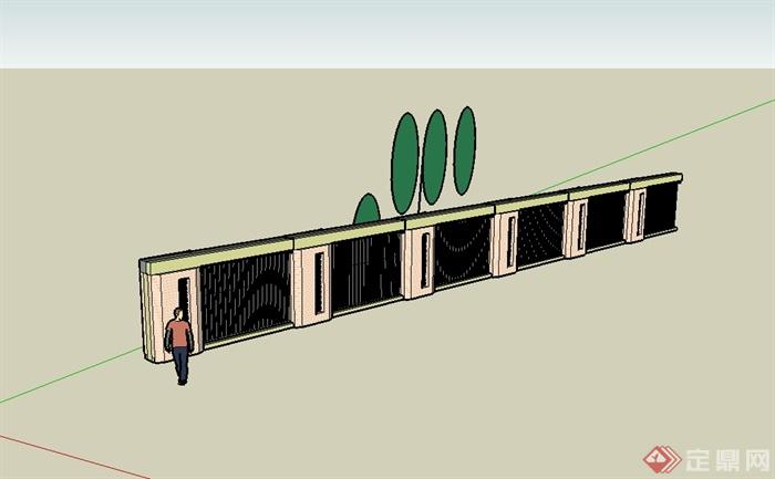 现代风格小区围墙设计su模型(1)
