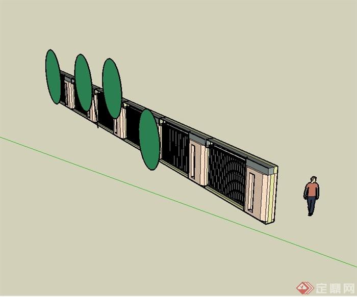 现代风格小区围墙设计su模型(2)