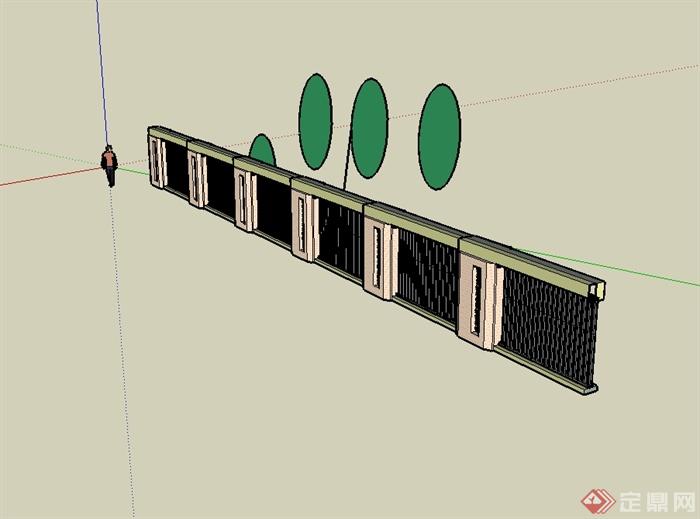 现代风格小区围墙设计su模型(3)