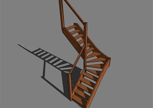现代风格室内详细木质楼梯设计SU(草图大师)模型