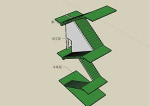 现代风格三层建筑楼梯设计SU(草图大师)模型