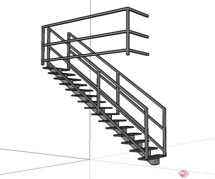 现代风格室内铁艺楼梯设计su模型(1)
