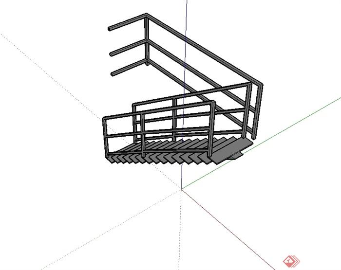 现代风格室内铁艺楼梯设计su模型(3)