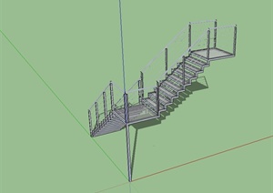 现代风格详细的铁艺楼梯设计SU(草图大师)模型
