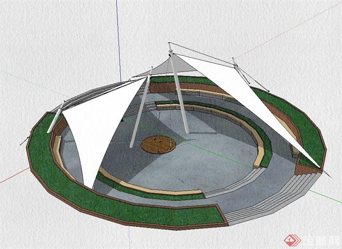 现代风格下沉广场设计su模型(1)