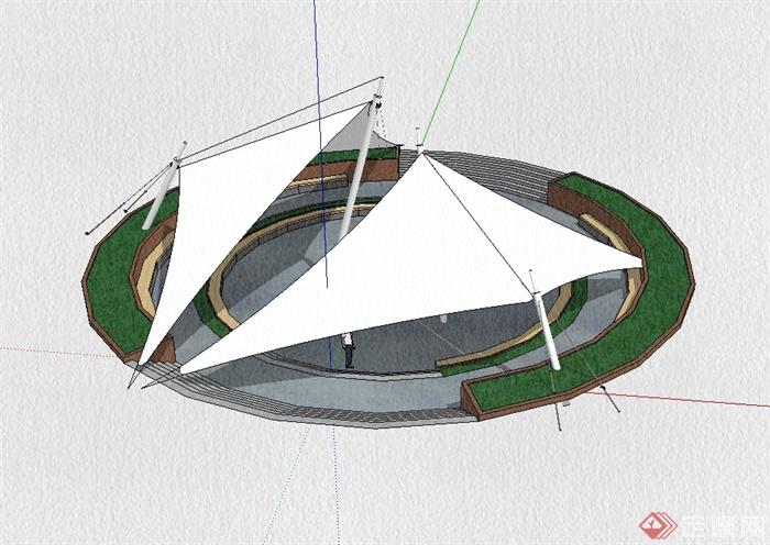 现代风格下沉广场设计su模型(2)