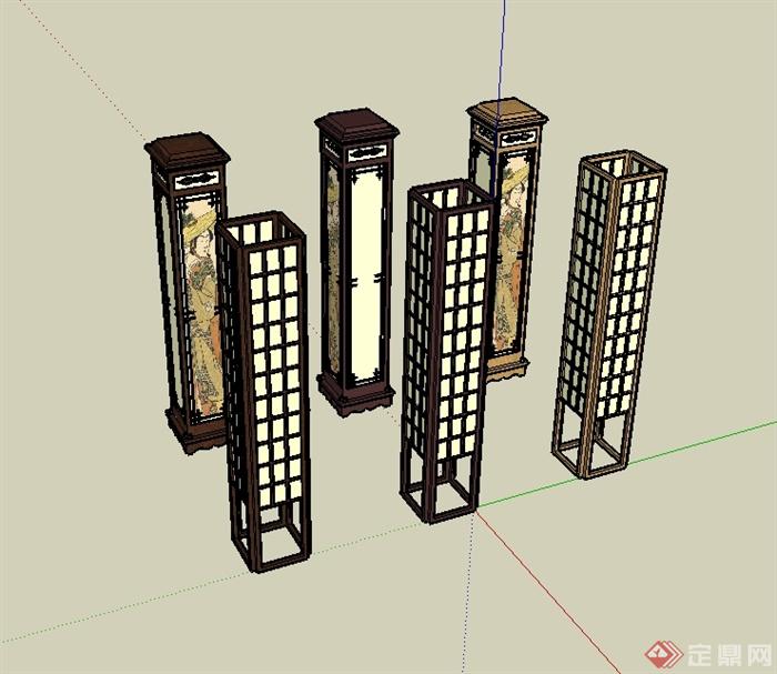 六种日式风格详细景观灯柱装饰品设计su模型(2)