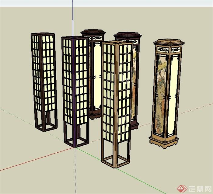 六种日式风格详细景观灯柱装饰品设计su模型(1)