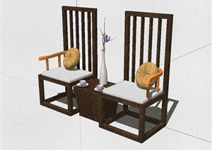 现代中式古家具桌椅组合设计SU(草图大师)模型