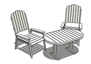 现代风格室外防腐木桌椅设计SU(草图大师)模型