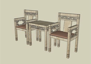 现代中式家具详细桌椅组合设计SU(草图大师)模型