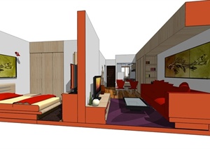 现代风格详细住宅室内空间设计SU(草图大师)模型及jpg方案