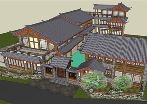 古典中式风格详细完整的餐饮酒楼建筑设计SU(草图大师)模型