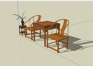 现代中式详细家具客厅桌椅组合设计SU(草图大师)模型