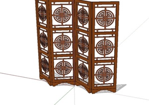 现代中式详细木质折叠屏风设计SU(草图大师)模型
