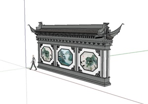 古典中式风格详细完整的景墙设计SU(草图大师)模型