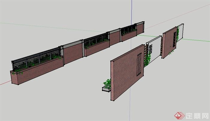現代風格兩堵圍牆設計su模型原創