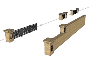 四种不同的现代围墙设计SU(草图大师)模型