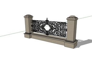 欧式风格详细围墙栏杆设计SU(草图大师)模型