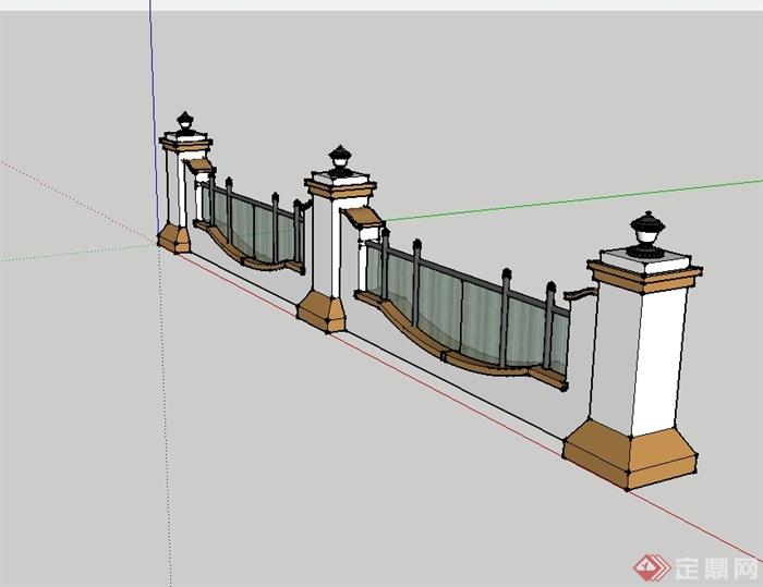 现代围墙栏杆su模型(3)