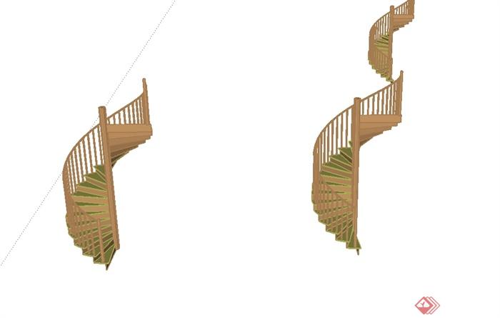 现代风格室内旋转楼梯su模型(2)