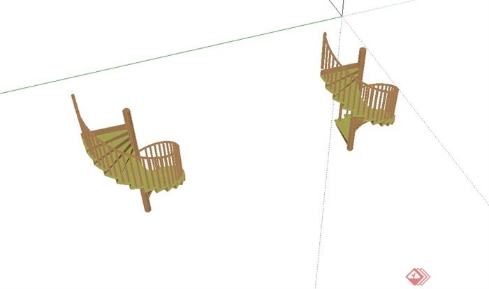 现代风格室内旋转楼梯su模型(3)