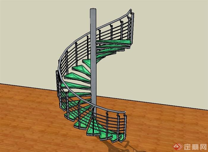 某室内详细的旋转楼梯su模型(2)