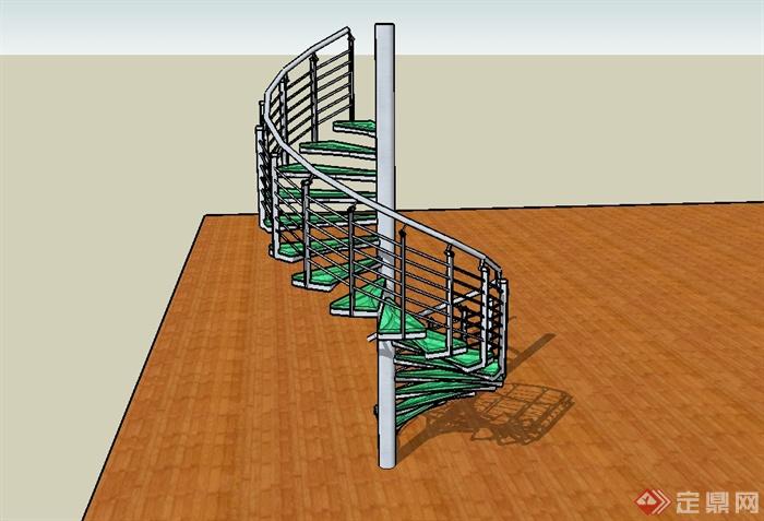 某室内详细的旋转楼梯su模型(3)