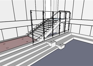 现代风格详细的建筑楼梯SU(草图大师)模型