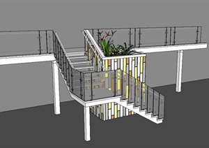 现代风格详细完整的建筑楼梯设计SU(草图大师)模型