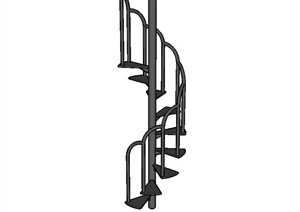 现代风格室内铁艺旋转楼梯SU(草图大师)模型