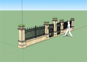 欧式风格详细的铁栏杆围墙SU(草图大师)模型