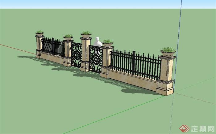 欧式风格详细的铁栏杆围墙su模型(2)