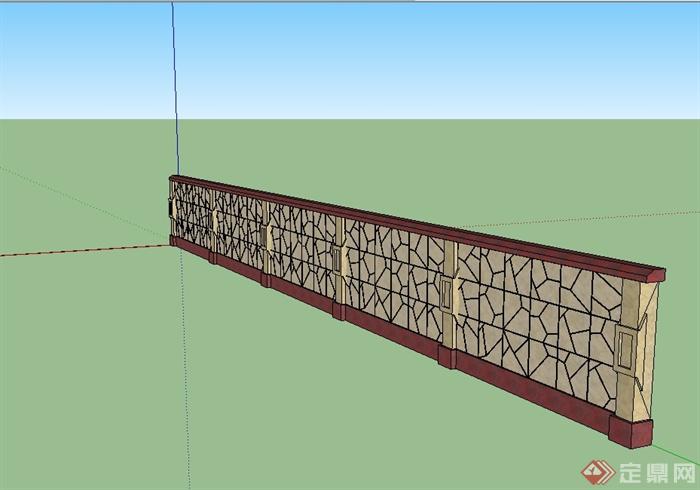 现代风格独特造型的围墙设计su模型[原创]